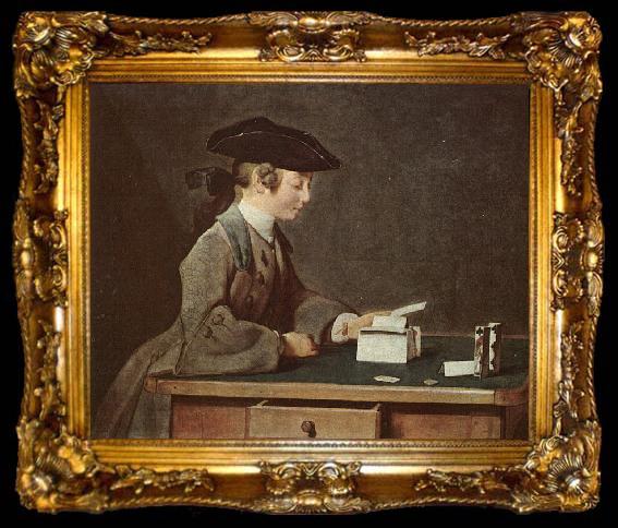 framed  Jean Baptiste Simeon Chardin The House of Cards, ta009-2